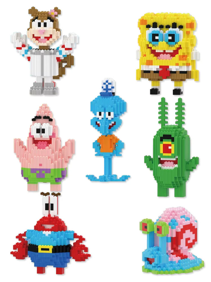 Hot Toys SpongeBob Schwammkopf Mini Bricks Baustein Set mit Patrick Star und Thaddäus Tentakel in Mehrfarbig - Bild 4