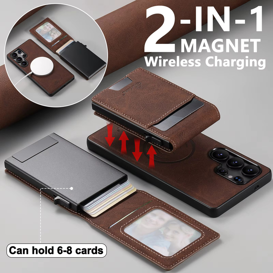 SUTENI Luxus PU Leder Brieftasche Handyhülle mit Magnetischem kabellosem Laden und Kartenfach für Samsung S26 Ultra und Samsung S25 Plus in Schwarz oder Braun - Bild 3