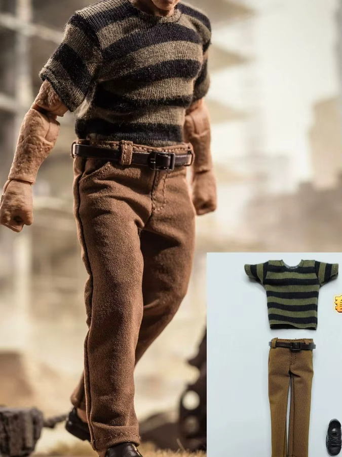 Bandai Zubehör, gestreiftes T-Shirt, braune Hose, Gürtel-Set, Maßstab 1:12 - Bild 5