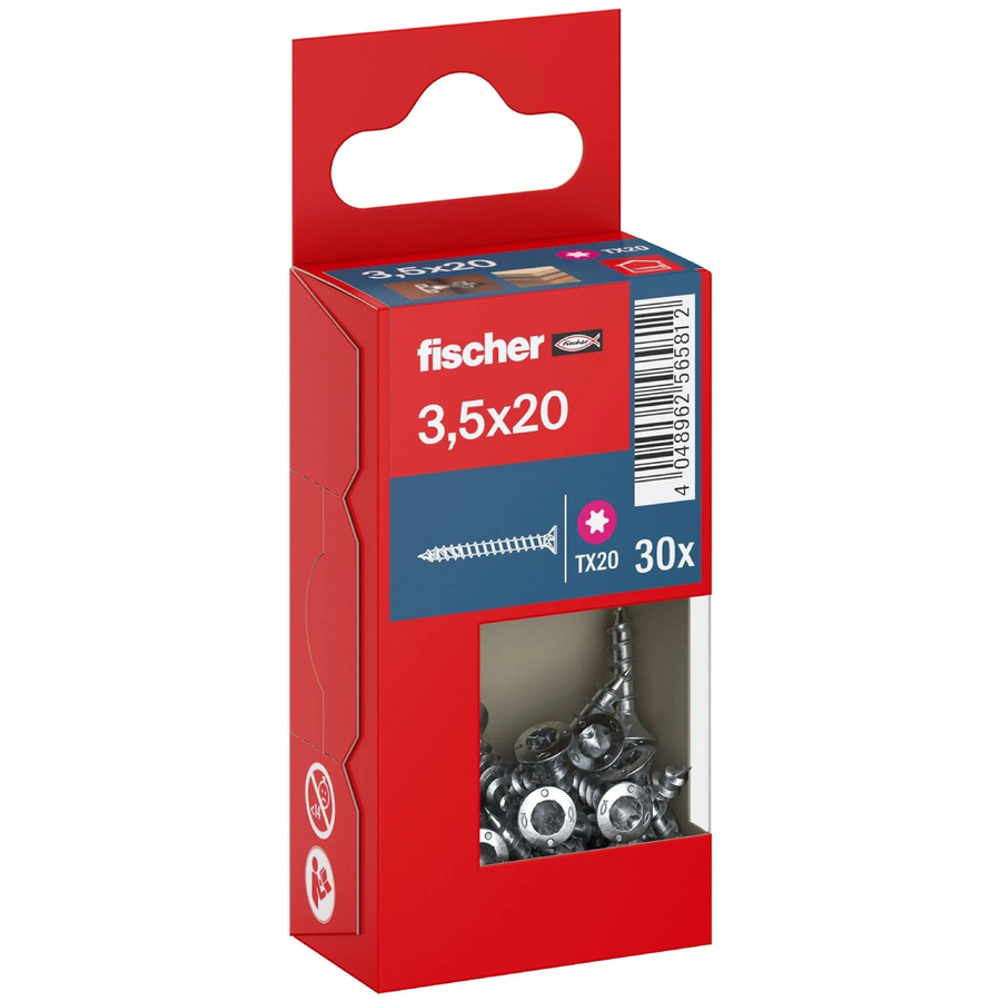Fischer PowerFast II Senkkopf Schraube mit Torx-Antrieb und Vollgewinde aus verzinktem Stahl, Durchmesser: 3,5 mm, Länge: 20 mm, 30 Stück - Bild 2