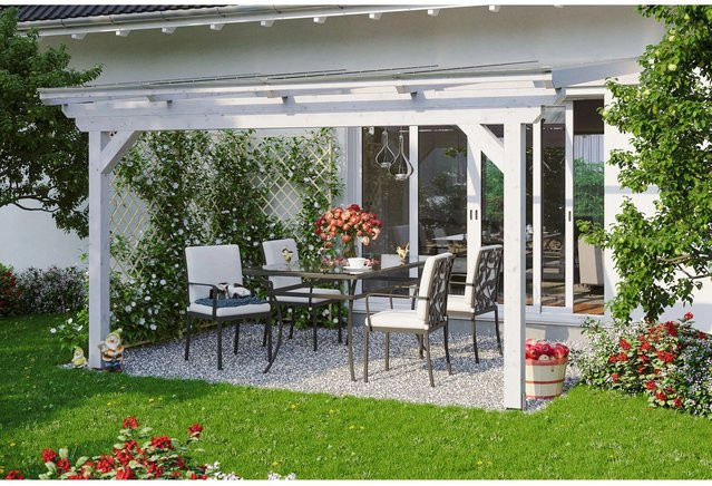 Skan Holz Terrassenüberdachung Ancona aus Leimholz mit Polycarbonat-Dach in Weiß, B/T/H: 434 x 250 x 270 cm - Bild 1