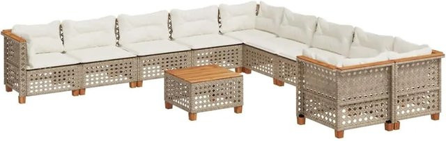 vidaXL 11-teilige Garten-Sofagarnitur aus Poly-Rattan und Akazienholz in Beige und Cremeweiß - Bild 1