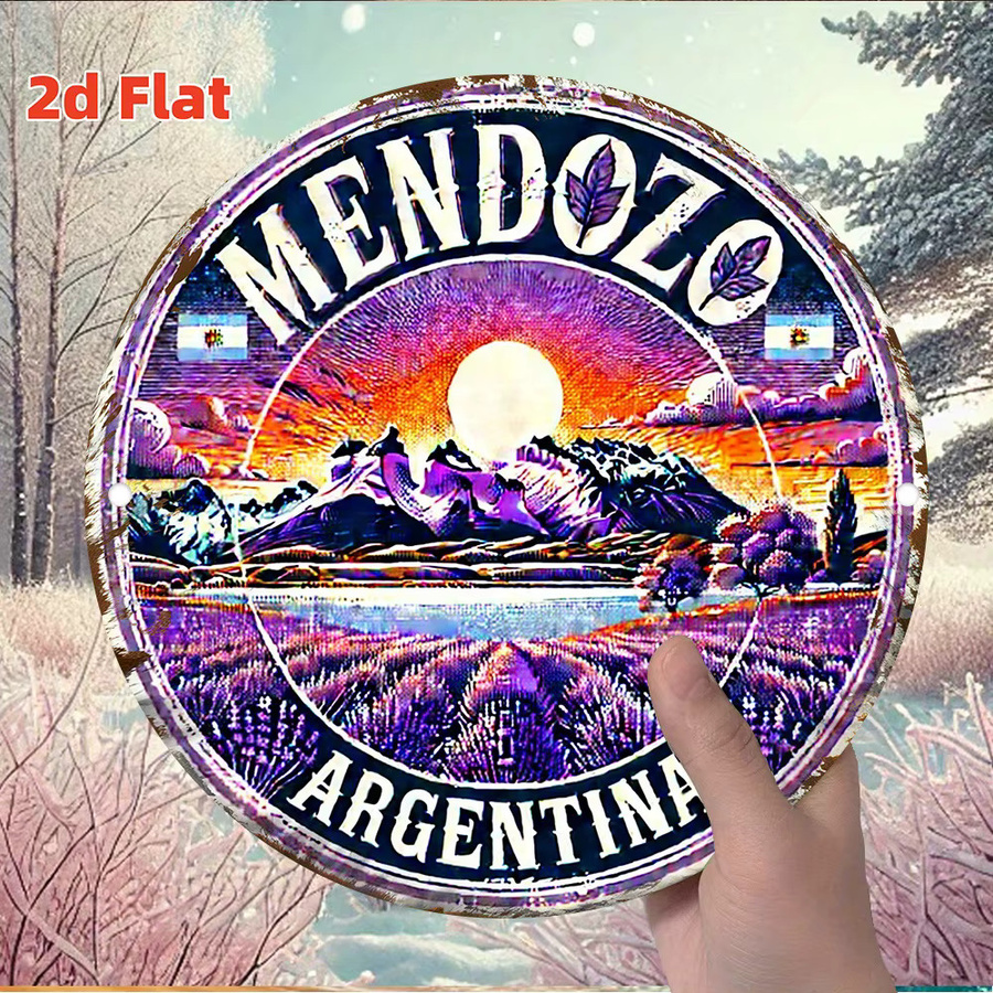 Potdemiel Metall Blechschild Wanddekoration Mendoza Argentinien Vintage Berglandschaft Rund, Durchmesser: 20 cm, Mehrfarbig - Bild 3