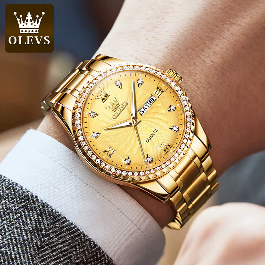 OLEVS Armbanduhr Quarz, Edelstahl, Gold, Diamantbesetzt, Herren - Bild 2