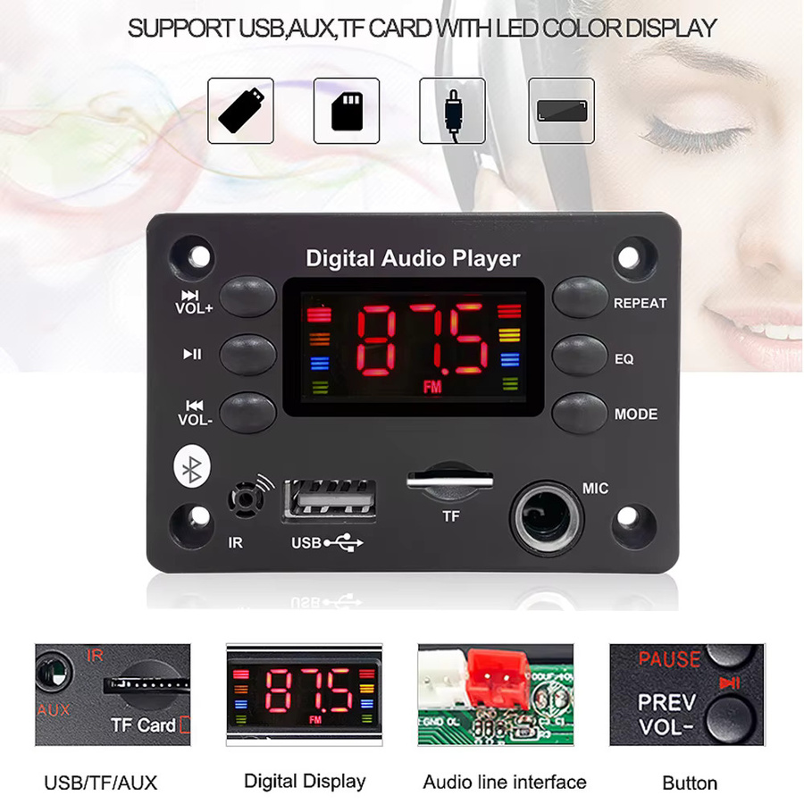 KEBIDU 50W Bluetooth-Verstärker Auto-Audioplayer in Schwarz mit FM-Radio, MP3-Player und Freisprechfunktion - Bild 2