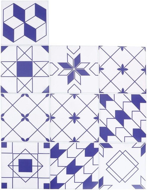 10 Stück OutsideWorld DIY Fliesenaufkleber mit geometrischem Muster, blau, wasserdicht und selbstklebend, B/H: 15 x 15 cm - Bild 1
