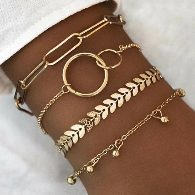 Allbestart Armband-Set Damen, goldene Perlen, Fischgrätenkette, vier-teilig - Bild 1