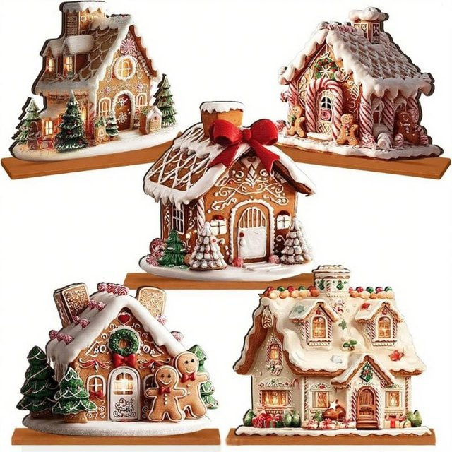 Keramik Lebkuchenhaus Weihnachts-Tischdekoration in Beige - Bild 1