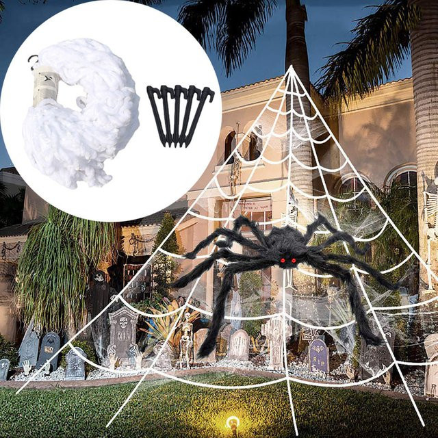 YOCITY Halloween Spinnennetz Weiß, 5m Dreieckiges Textil-Spinnennetz für Outdoor und Garten - Bild 1