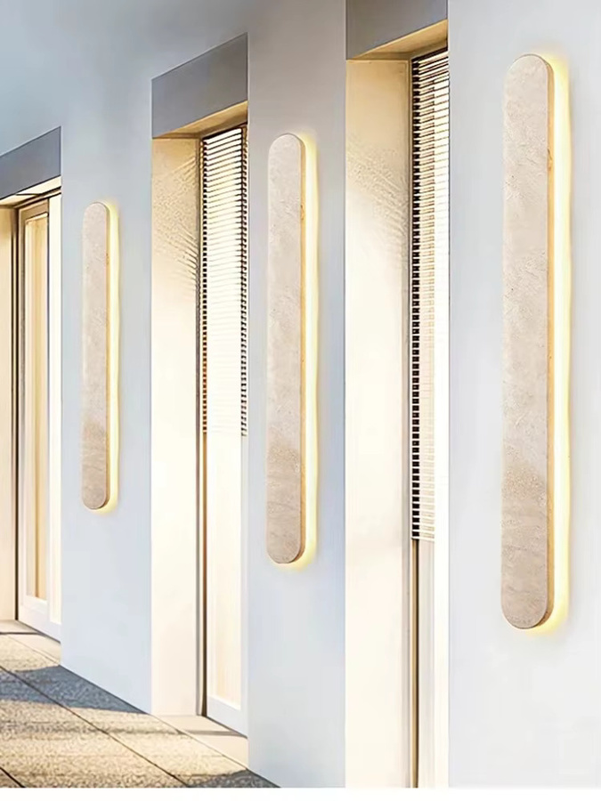 IISINUO LED Wandleuchte aus gelbem Travertin-Naturstein, lineare Up-Down Außenleuchte für Garten und Außenbereich - Bild 6
