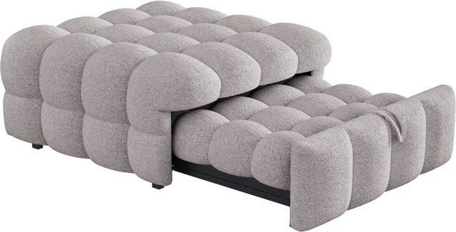 Merax 2in1 Schlafsofa und Fußhocker aus Bouclé in Grau - Bild 1