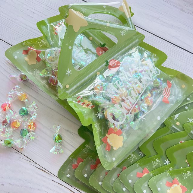 10er Set Weihnachts Geschenkboxen aus Kunststoff in Grün für Süßigkeiten und Snacks - Bild 1