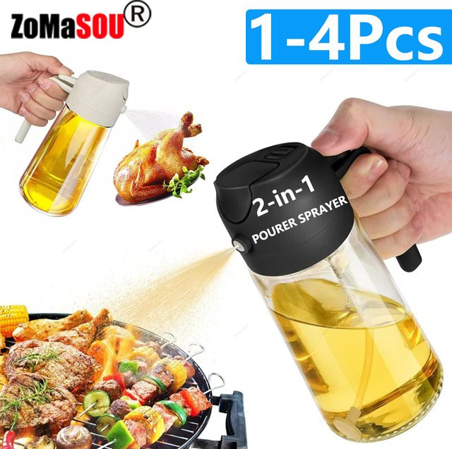 ZOMASOU 2-in-1 Öl-Sprühgerät und Ausgießer aus Kunststoff, transparent/gelb, Set für Küche und Grill - Bild 1