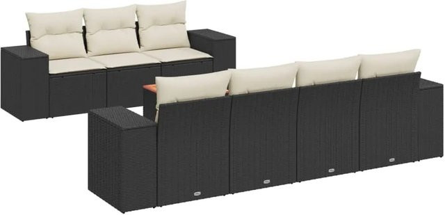 vidaXL 8-tlg Garten-Sofagarnitur aus Polyrattan mit Kissen und Tisch in Schwarz - Bild 1
