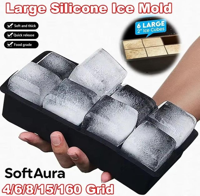 SoftAura Silikon-Eiswürfelform in Pink für große quadratische Jumbo-Eiswürfel - Bild 1