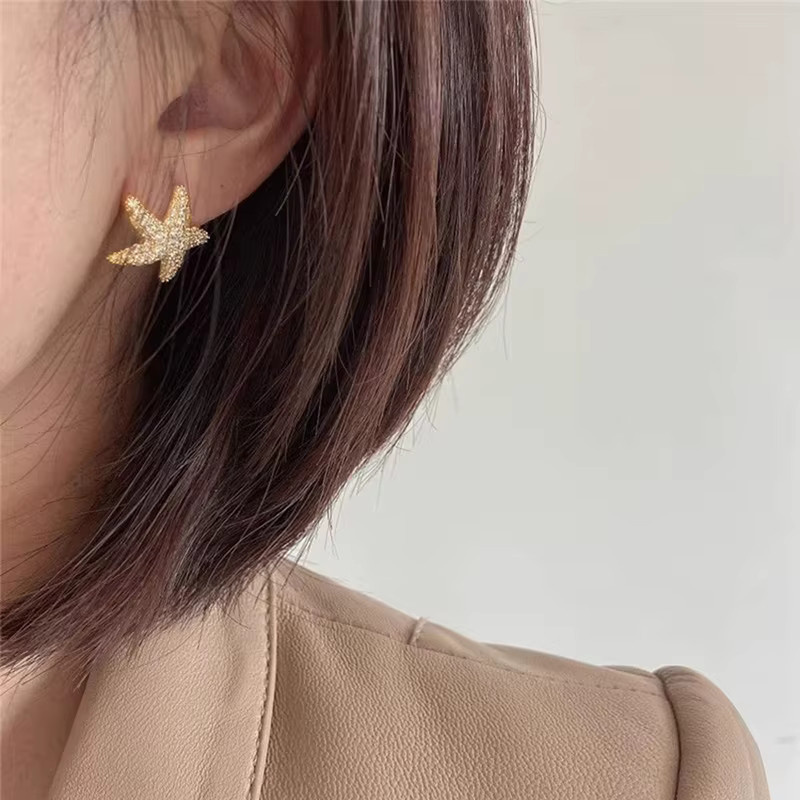 Huitan Ohrstecker Seestern, Gold, Zirkonia, Damen - Bild 3