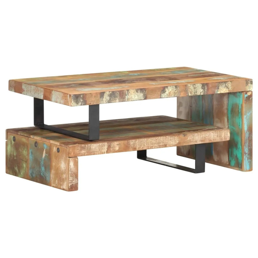 vidaXL 2-tlg. Couchtisch-Set aus Massivholz in Braun und Mehrfarbig, rechteckig mit Metallbeinen - Bild 2