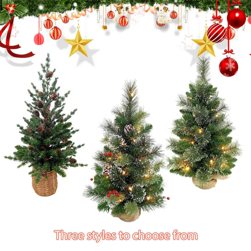 Tooarts Künstlicher Weihnachtsbaum in Grün mit floraler Dekoration und Korbbasis, 60 cm Höhe - Bild 5