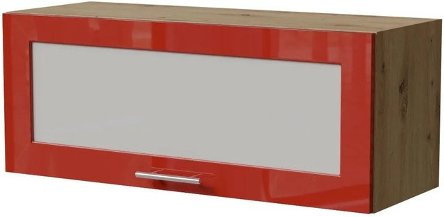 Feldmann-Wohnen Klapphängeschrank Brerra W4BS/90 WKF in Eiche Artisan und RAL 3002 Karminrot Hochglanz mit Glastüren und Soft-Close, B/T/H: 90 x 32,5 x 36 cm - Bild 1