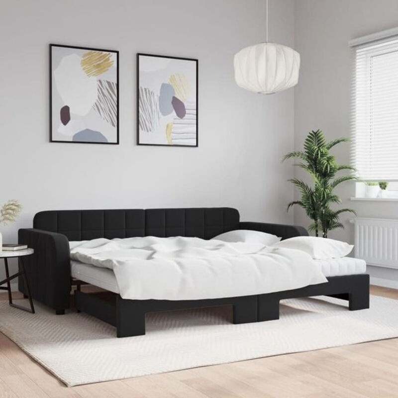 Ausziehbares Tagesbett mit Matratze von Vidaxl in Schwarz aus Samt und Metall, B/T/H: 190 x 90 cm - Bild 1