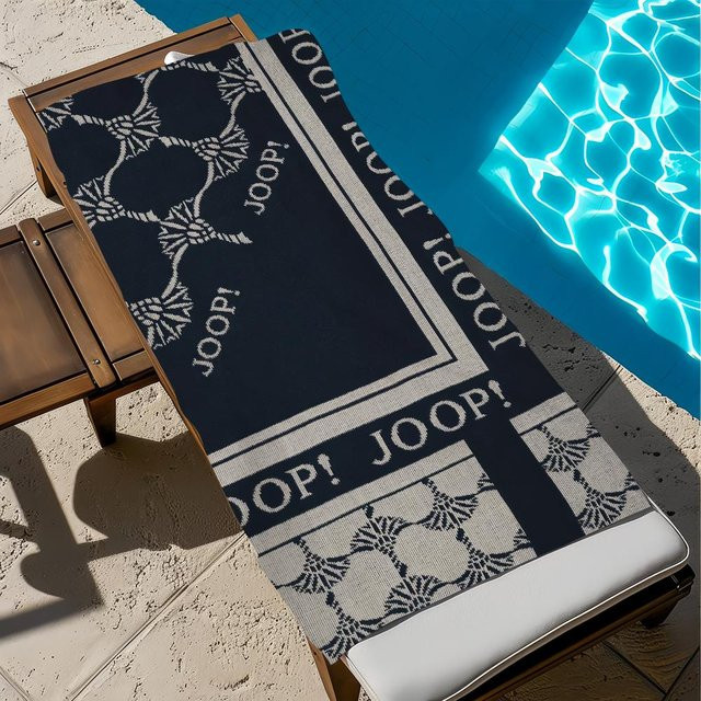 JOOP! Mikrofaser-Strandtuch in Blau, schnelltrocknendes und weiches Badetuch mit grafischem Design, B/H: 70 x 140 cm - Bild 1