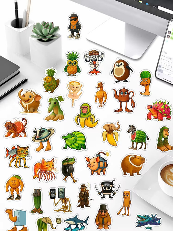 50 Stück Vintage Fantasy Mythische Monster Aufkleber Set, abstrakte Tier-Meme-Sticker in Multicolour für Scrapbooking und Basteln - Bild 3