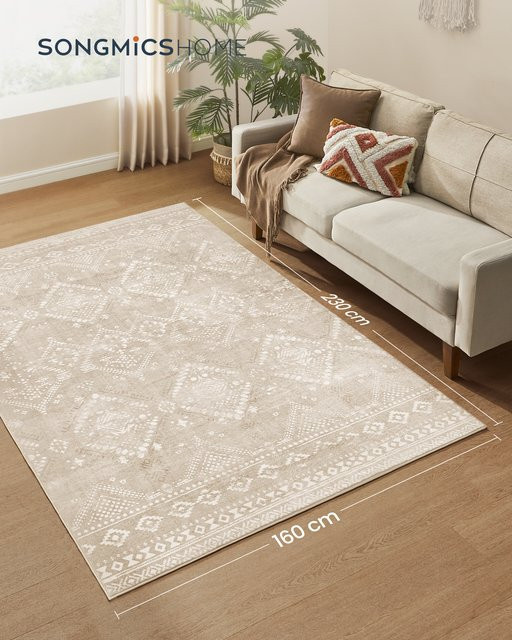 SONGMICS HOME Teppich im Boho-Stil, beige, Kurzflor, rutschfest und maschinenwaschbar, B x T: 230 x 160 cm - Bild 1