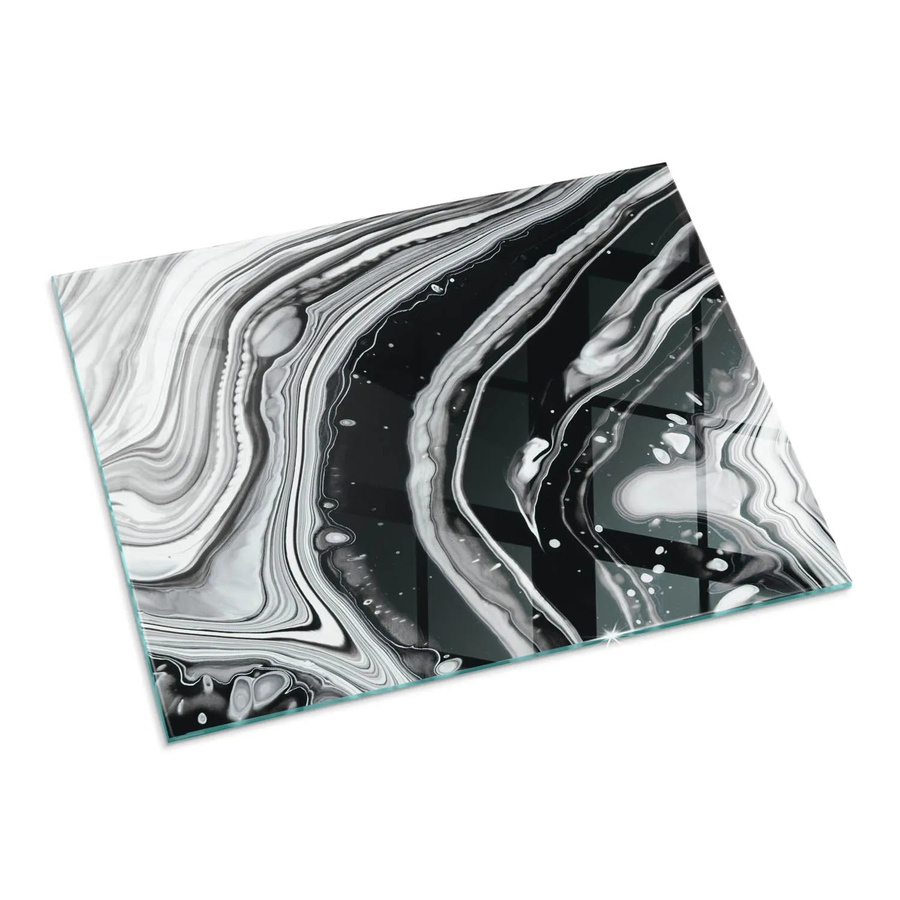 Tulup Glasplatte für Kamin mit abstraktem Wellenmuster in Schwarz und Weiß, B/B/H: 80 x 60 cm - Bild 2