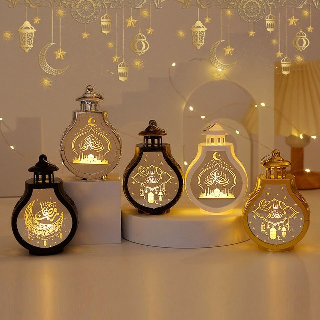 ZQNYCY Ramadan LED Laterne mit Stern und Mond in Gold und Weiß als orientalische Tischdekoration für Eid Mubarak - Bild 1