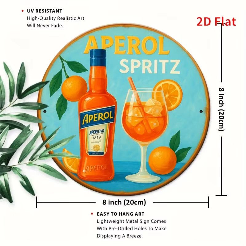 Aperol Spritz Logo-Schild aus Metall in Vintage-Design, mehrfarbige Wandkunst für deine Hausbar, B/H: 20 x 20 cm - Bild 2