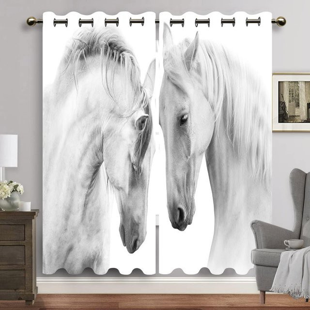 Yiran Furniture Pferde Fenstervorhänge mit 3D-Digitaldruck, 2er-Set, semi-transparent, Polyester, Breite: 60 cm, Höhe: 60 cm - Bild 1