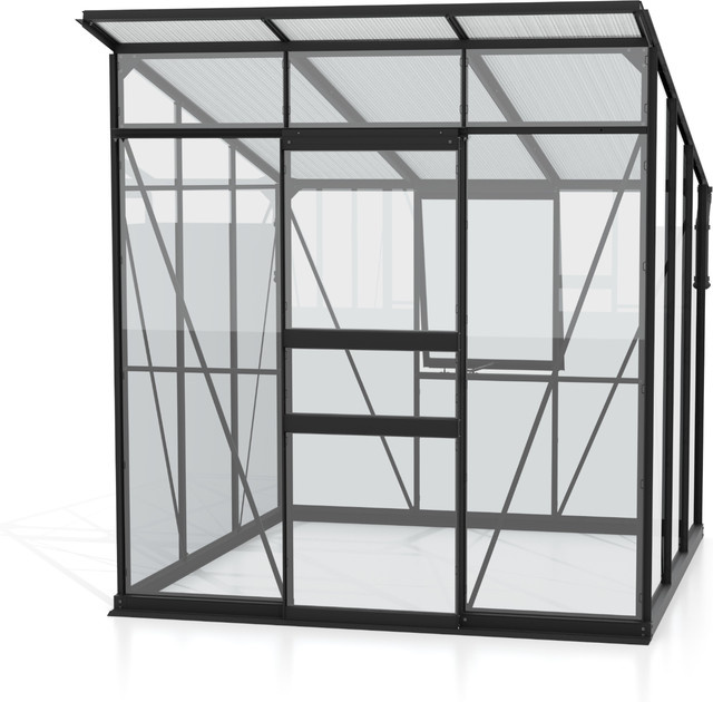 Vitavia Gewächshaus Palma 4450 mit Pultdach und Schiebetür, Schwarz, 3,7 m², inkl. Fundamentrahmen, Sicherheitsglas und Polycarbonat - Bild 1