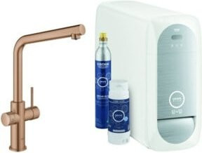Grohe Spültisch-Einhebelmischer Blue Home warm suns Gold mit L-Auslauf und Filterwasser-Starter Kit - Bild 1