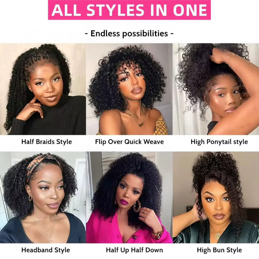 Afro Kinky Curly Half Perücke, Echthaar, Wear & Go, Clip Ins - Bild 6