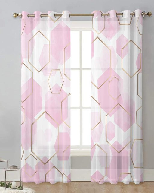 Yiran Furniture Transparente Tüllvorhänge mit geometrischer Textur in Salbeigrün, 2er-Set mit Ösen, Breite: 70 cm, Höhe: 185 cm - Bild 1