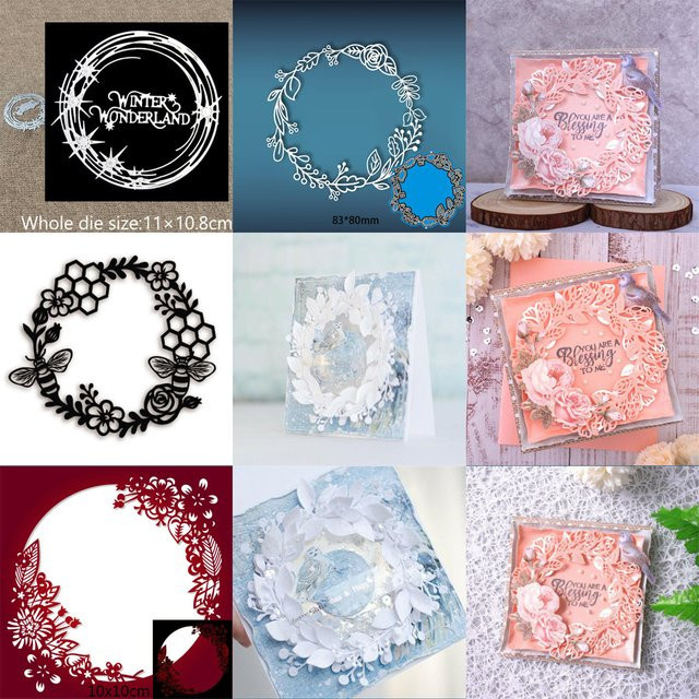 Blumenkranz mit Blättern aus Metall als Stanzform für Scrapbooking, Fotoalben und Bastelarbeiten zur dekorativen Prägung von Papier und Karten - Bild 1