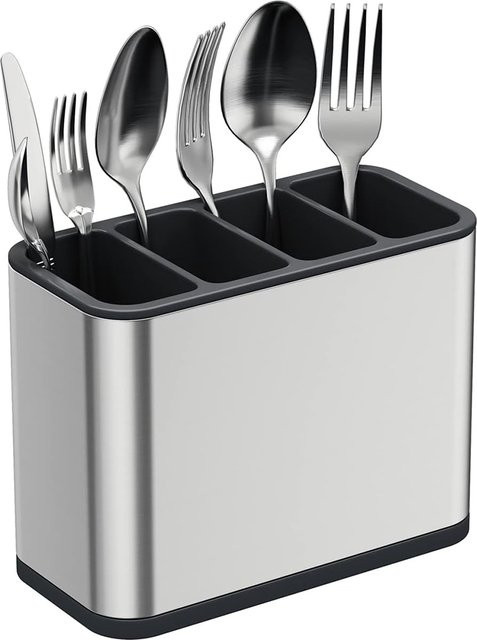 LMETJMA Besteck-Caddy aus Edelstahl in Silber mit 4 geteilten Fächern, Besteck-Organizer und Utensilien-Trockenständer - Bild 1