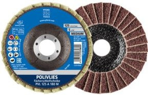 PFERD POLIVLIES Fächerscheibe PVL Korund in Rot und Braun Durchmesser: 125 mm, Bohrung: 22,23 mm für Feinschliff - Bild 2