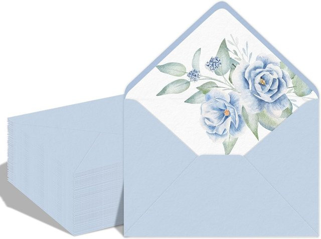 50 Stück babyblaue Umschläge mit Muster aus Papier für Hochzeitseinladungen und Grußkarten, B/H: 12,7 x 17,8 cm - Bild 1