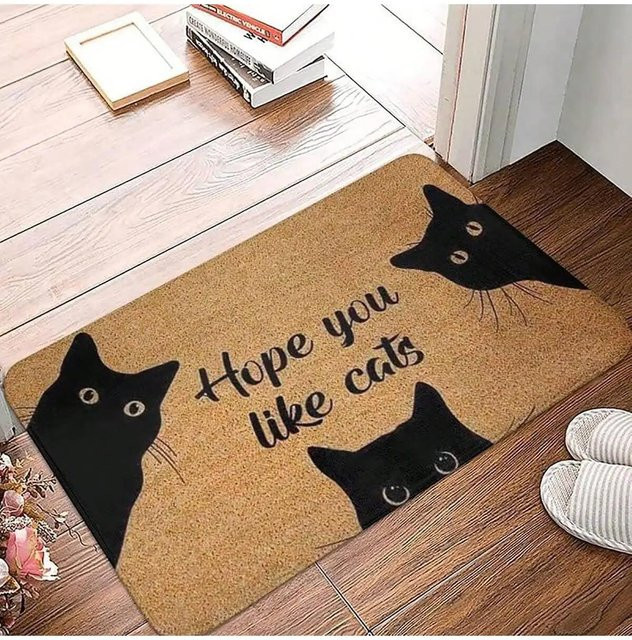 Waschbare Teppichmatte mit Katzenmuster in Beige, rutschfester Bereichsteppich für Wohnzimmer oder Schlafzimmer, B/T: 80 x 50 cm - Bild 1