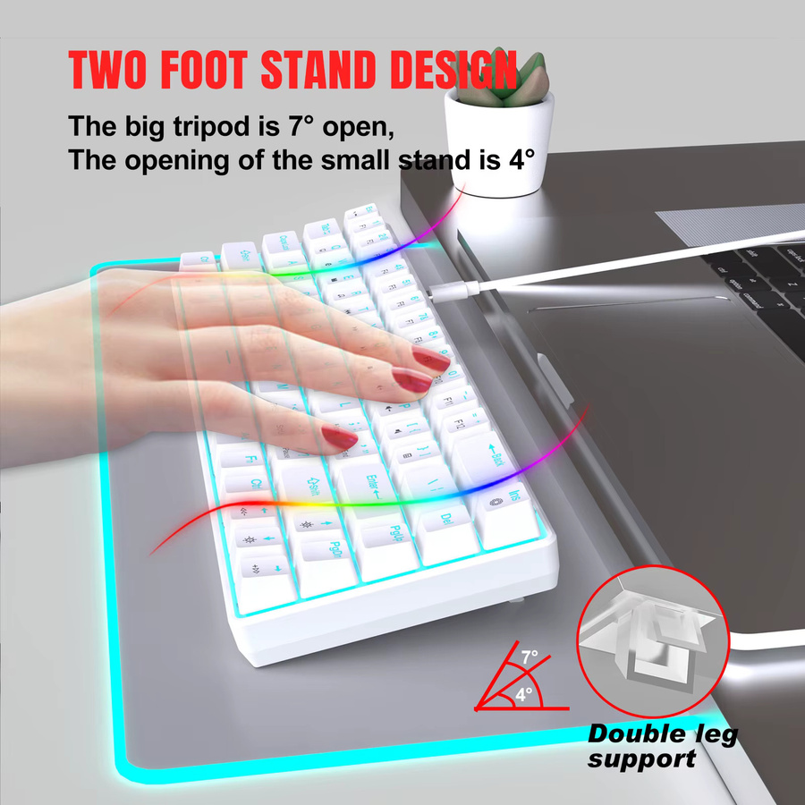 HXSJ Mechanische Tastatur mit 68 Tasten und Hintergrundbeleuchtung in Weiß mit abnehmbarem USB-C-Kabel - Bild 3