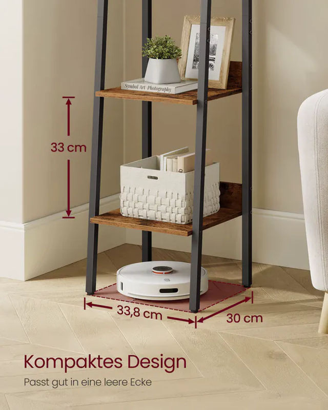 VASAGLE Leiterregal im Industrie-Design, freistehendes Bücherregal in Braun mit offener Rückseite - Bild 4