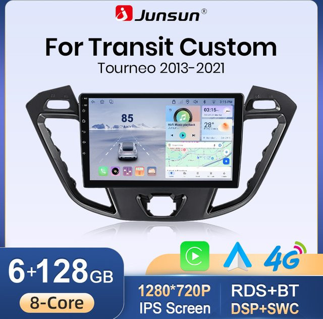Junsun Wireless CarPlay und Android Auto Radio mit 360 Kamera für Ford Transit Custom Tourneo 2013-2018, 9 Zoll 2DIN Autoradio in Schwarz mit GPS und Bluetooth - Bild 1