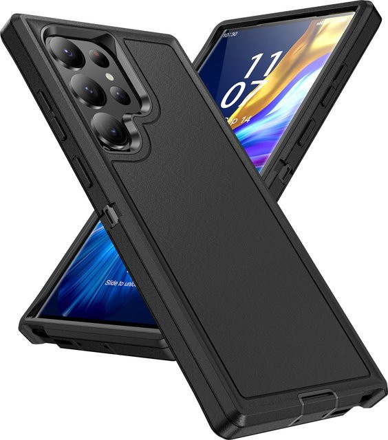 Clucy 3-in-1 Hybrid-Rüstung Stoßfeste Defend-Hülle für Samsung Galaxy S25 Ultra S24 S23 Plus Ultra S22 S23FE in Schwarz oder Blau - Bild 1