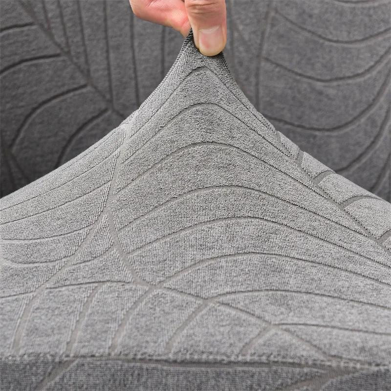 Elastisches Sesselset mit Sitzkissenbezügen in Grau mit floralem Blätter-Jacquard-Muster aus Polyester - Bild 2