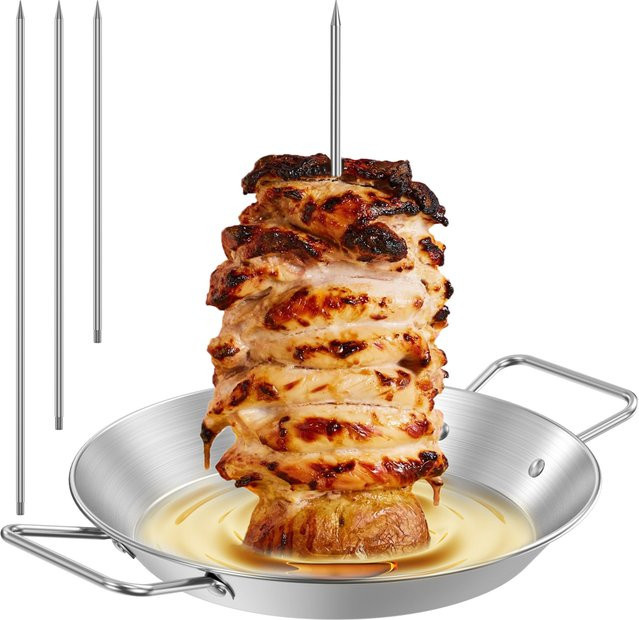 Willstar Vertikaler Edelstahl Grillspieß mit Auffangpfanne in Silber für Braten und Hähnchen - Bild 1