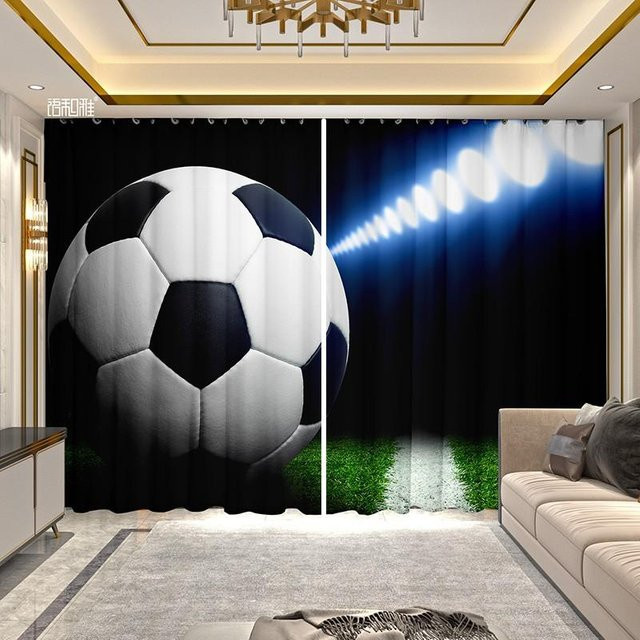 2-teiliges Yiran Furniture Vorhang-Set mit Fußball-Print, halbtransparent, schwarz, Breite: 135 cm, Höhe: 185 cm - Bild 1
