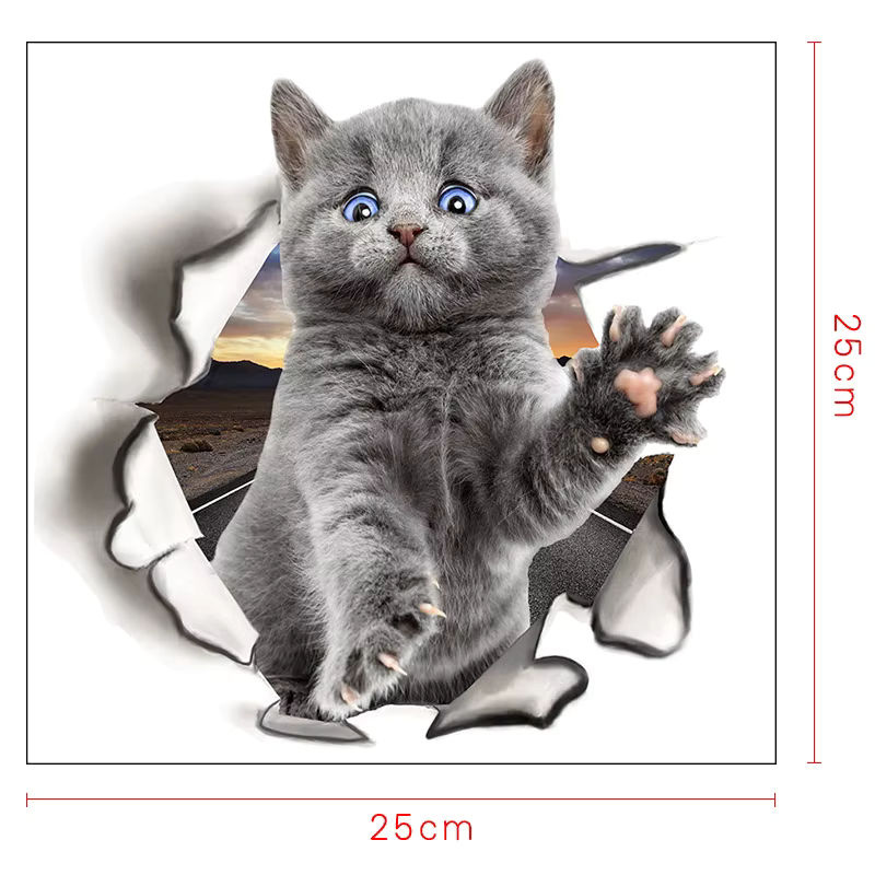 Wasserdichter 3D Katzen Wandaufkleber von BRUP in Blau und Grau zur Badezimmer Dekoration aus PVC Vinyl - Bild 2