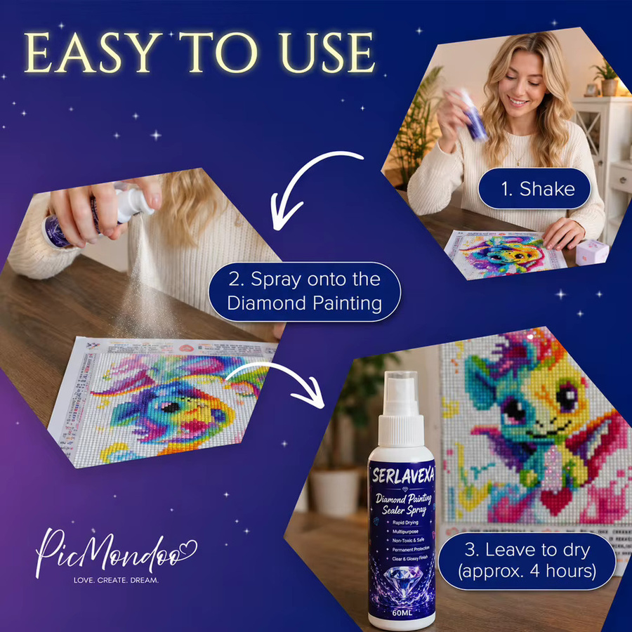 SERLAVEXA Diamantmalerei-Versiegelungsspray mit glänzendem Finish für Perlen-Leinwand-Sets, transparent, 60 ml - Bild 6