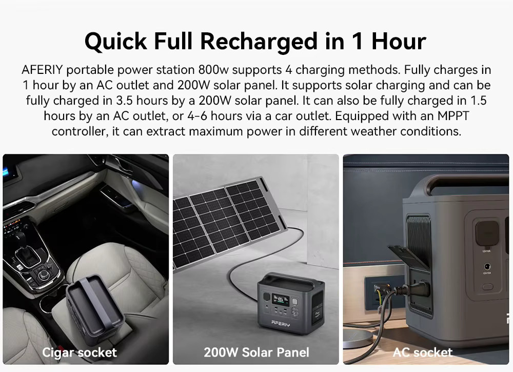 Aferiy P010 Tragbares Kraftwerk mit 800 W und 512 Wh, Außengenerator mit LiFePO4-Akku und 8 Ausgängen, EU-Stecker - Bild 5